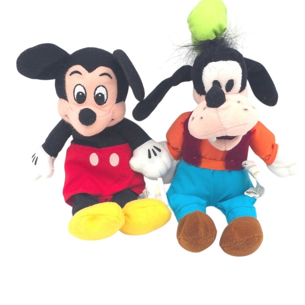 Vintage Disney Plush Toy Kids Multi Mickey Mouse Goofy Bean Bag Set 9-11in